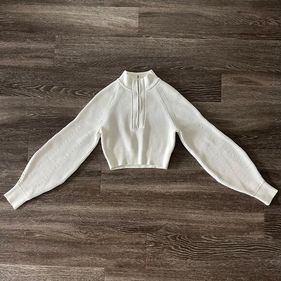 NWOT House of CB Reeva White Balloon Sleeve Ribbed Sweater Zip Top Size Small - Picture 4 of 16